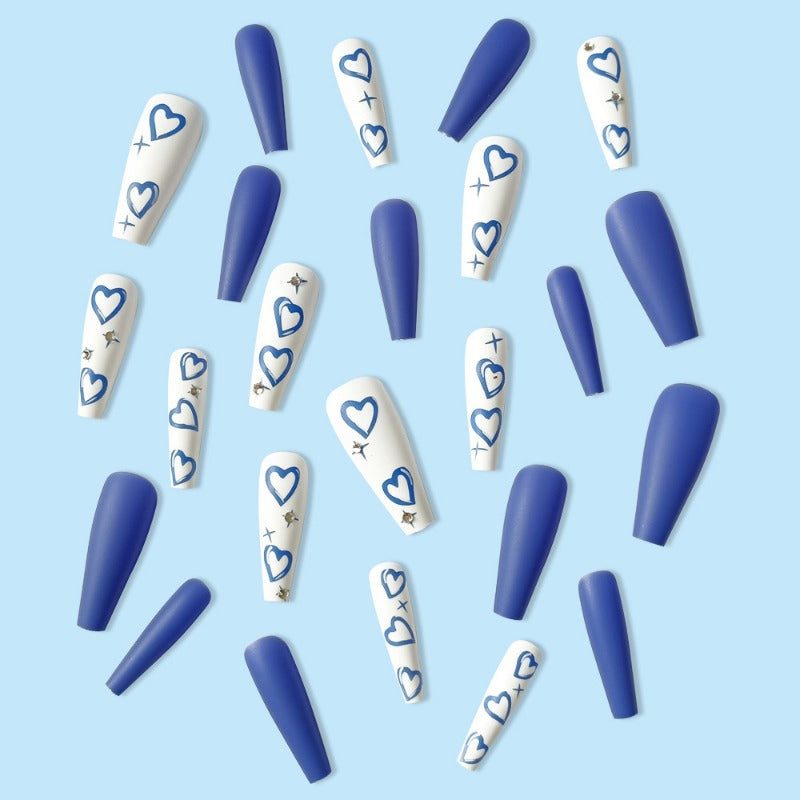 Wholesale 24 Pieces/box Valentine's Day Blue and White Love Nails Kits Nail Stickers ACC-NS-QXJ052