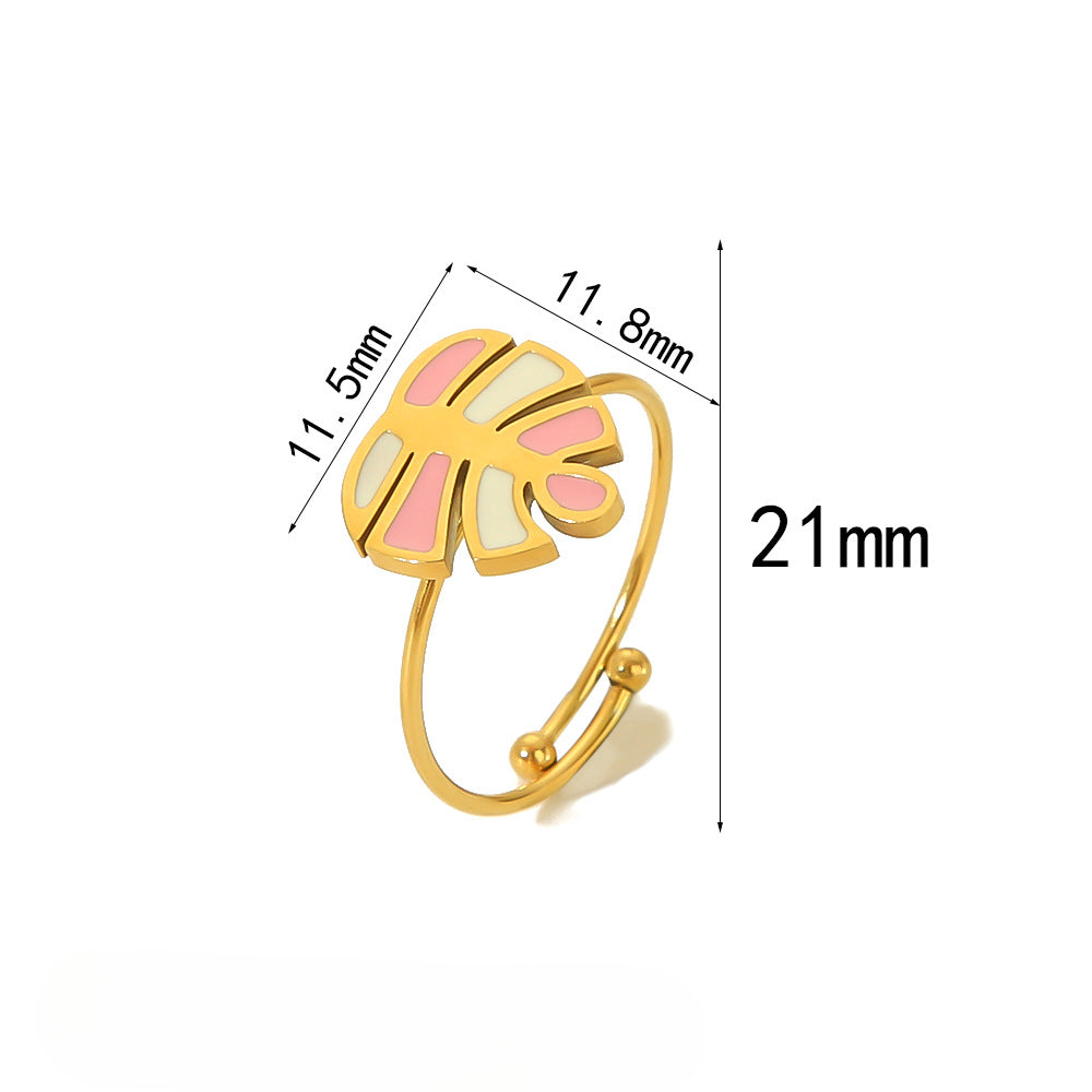Wholesale Peach Pink Oil Drop 18K Gold Stainless Steel Rings ACC-RS-LiQuan006