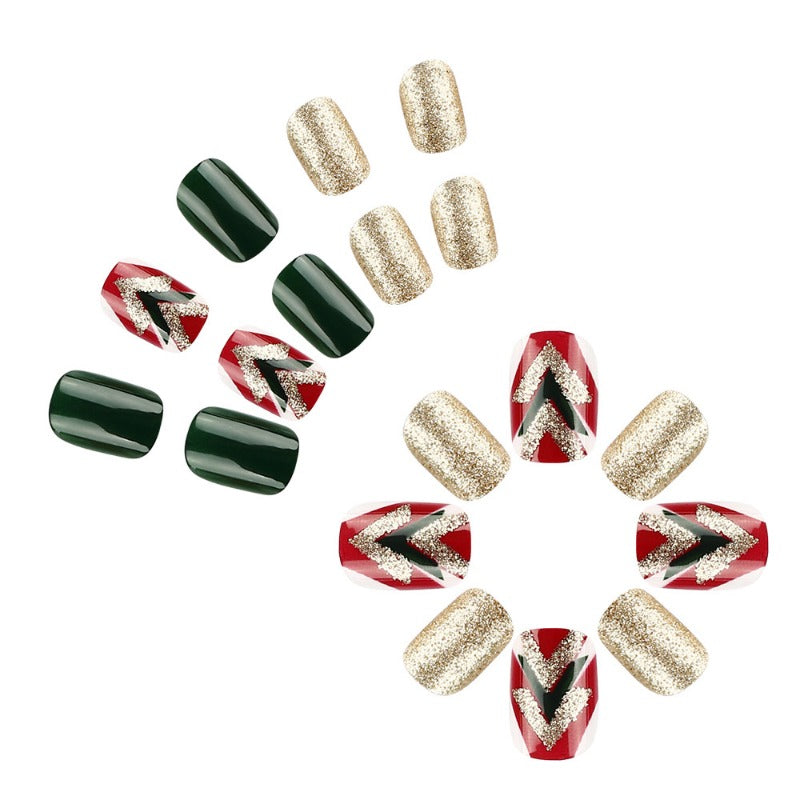 Wholesale 24 Pieces/box Christmas Glitter Dark Green Nails Kits Nail Stickers ACC-NS-MiKe015