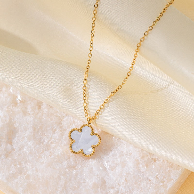 Wholesale Five-leaf Clover Titanium Steel Double-sided Clavicle Necklace ACC-NE-QiYun008