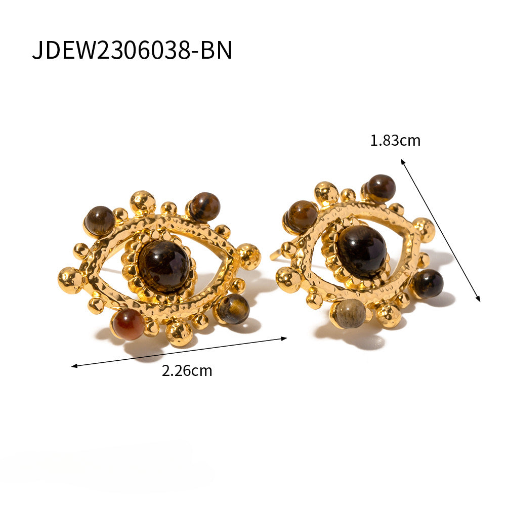 Wholesale Lace Hollow Inlay Tiger Eye Stone Devil Eye Earrings ACC-ES-WanXing001