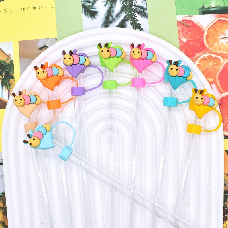 Wholesale Random 100pcs Cute Bee 10mm PVC Soft Straw Tube Cap ACC-SCR-RYY149