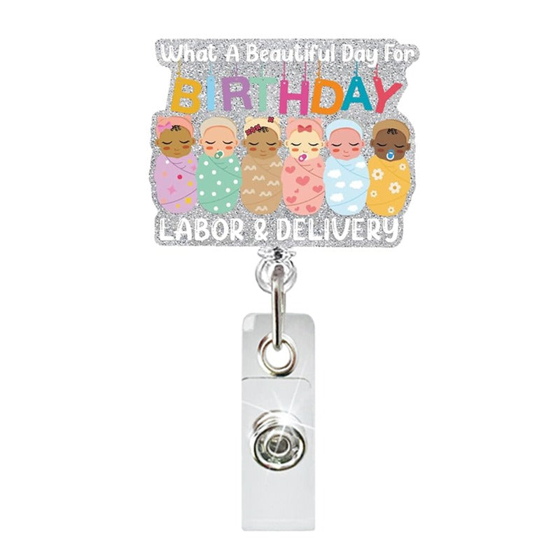 Wholesale Acrylic Glitter Footprint Clothes Baby Retractable Rotating Badge Keychain ACC-KC-QiDing014