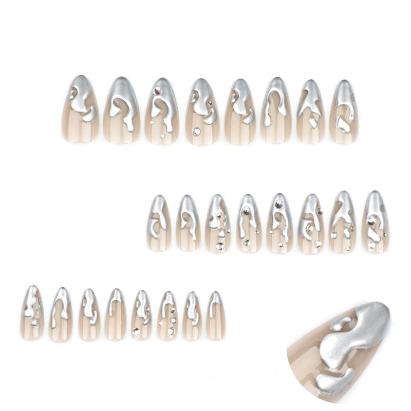 Wholesale 24 Pieces/box Silver Press-on Nails Kits Nail Stickers ACC-NS-LeFan102