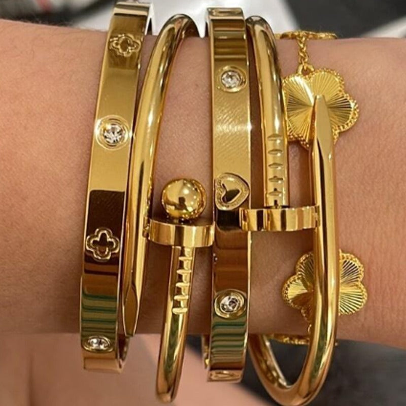 Wholesale Titanium Steel Diamond Gold Four Leaf Clover Bracelet ACC-BT-Liyan003