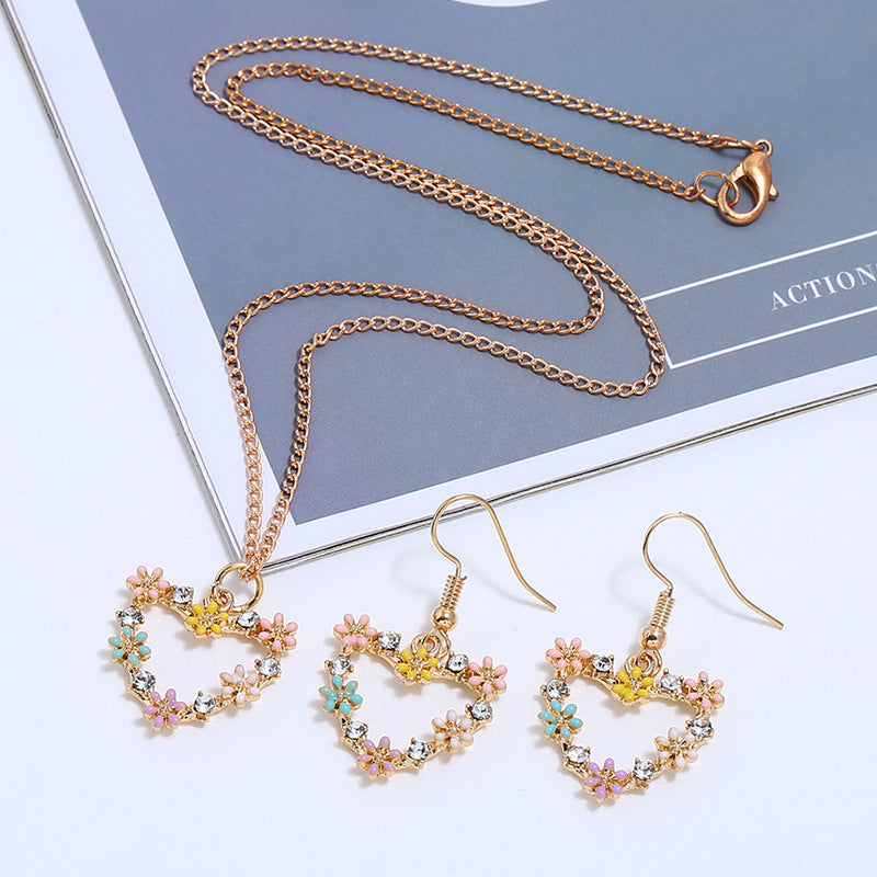 Wholesale Hollow Heart Necklace Set Oil Drop Small Daisy Flower Earrings Necklace ACC-NE-KaiQing011