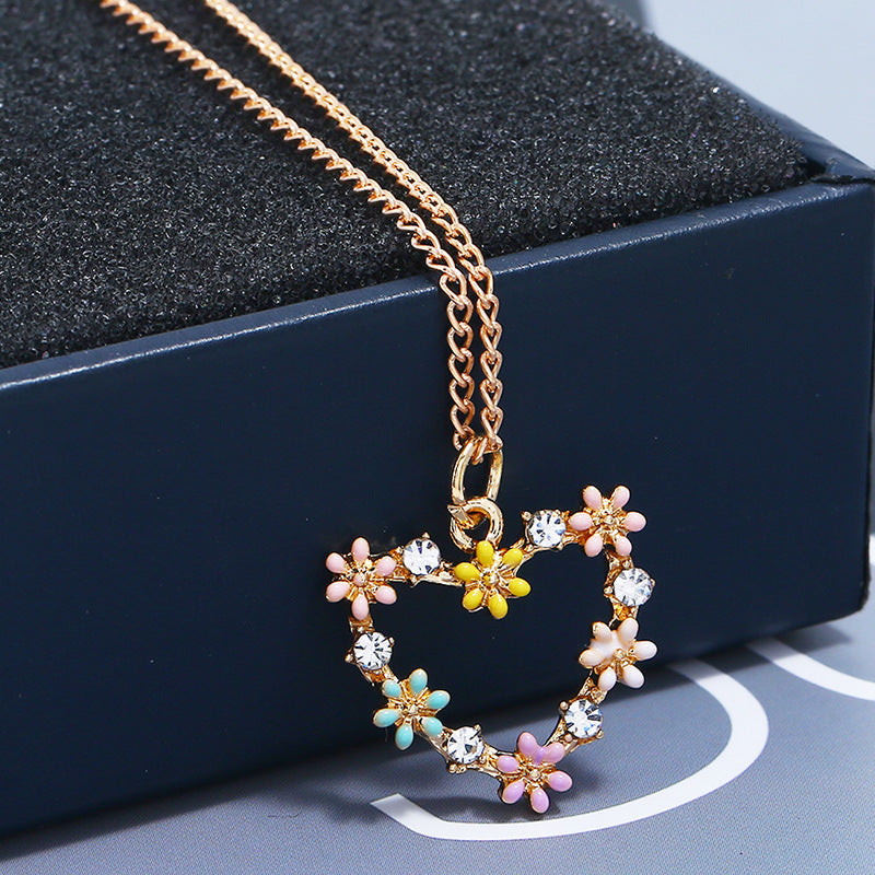 Wholesale Hollow Heart Necklace Set Oil Drop Small Daisy Flower Earrings Necklace ACC-NE-KaiQing011
