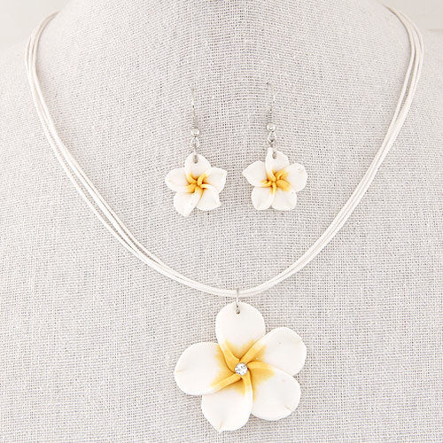 Wholesale Sweet Rich Flower Wax Rope Necklace and Earrings Set ACC-NE-Weiy003