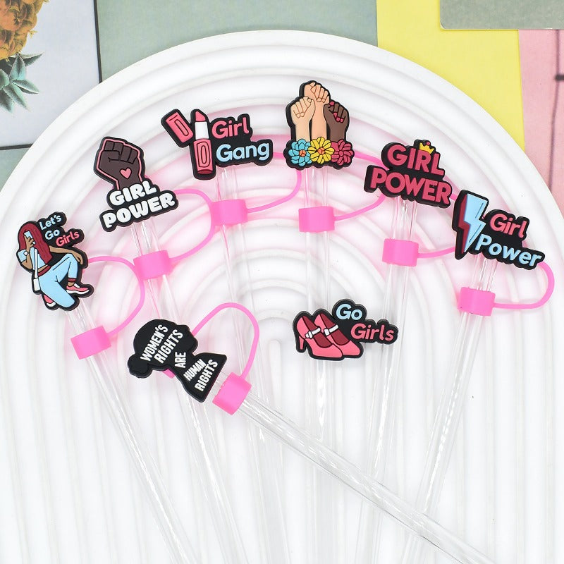 Wholesale Random 100pcs Women's Text 10mm PVC Soft Straw Tube Cap ACC-SCR-RYY129