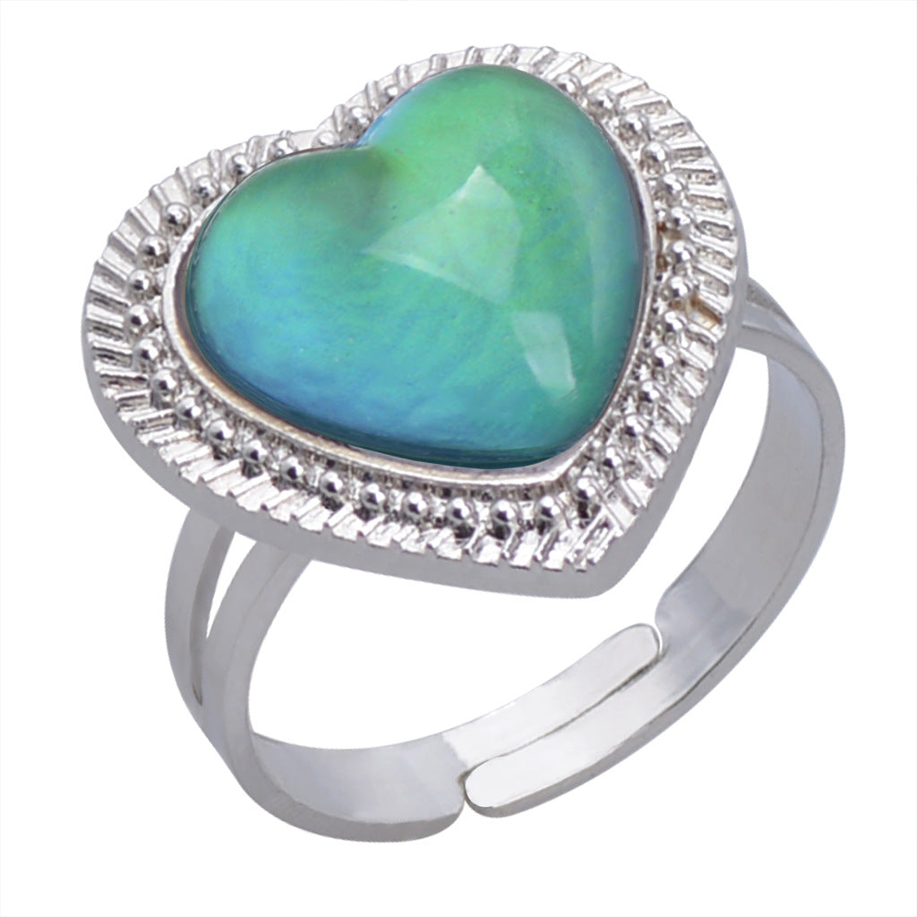 Wholesale Love Heart Gem Thermochromic Ring Adjustable Rings ACC-RS-Hour002