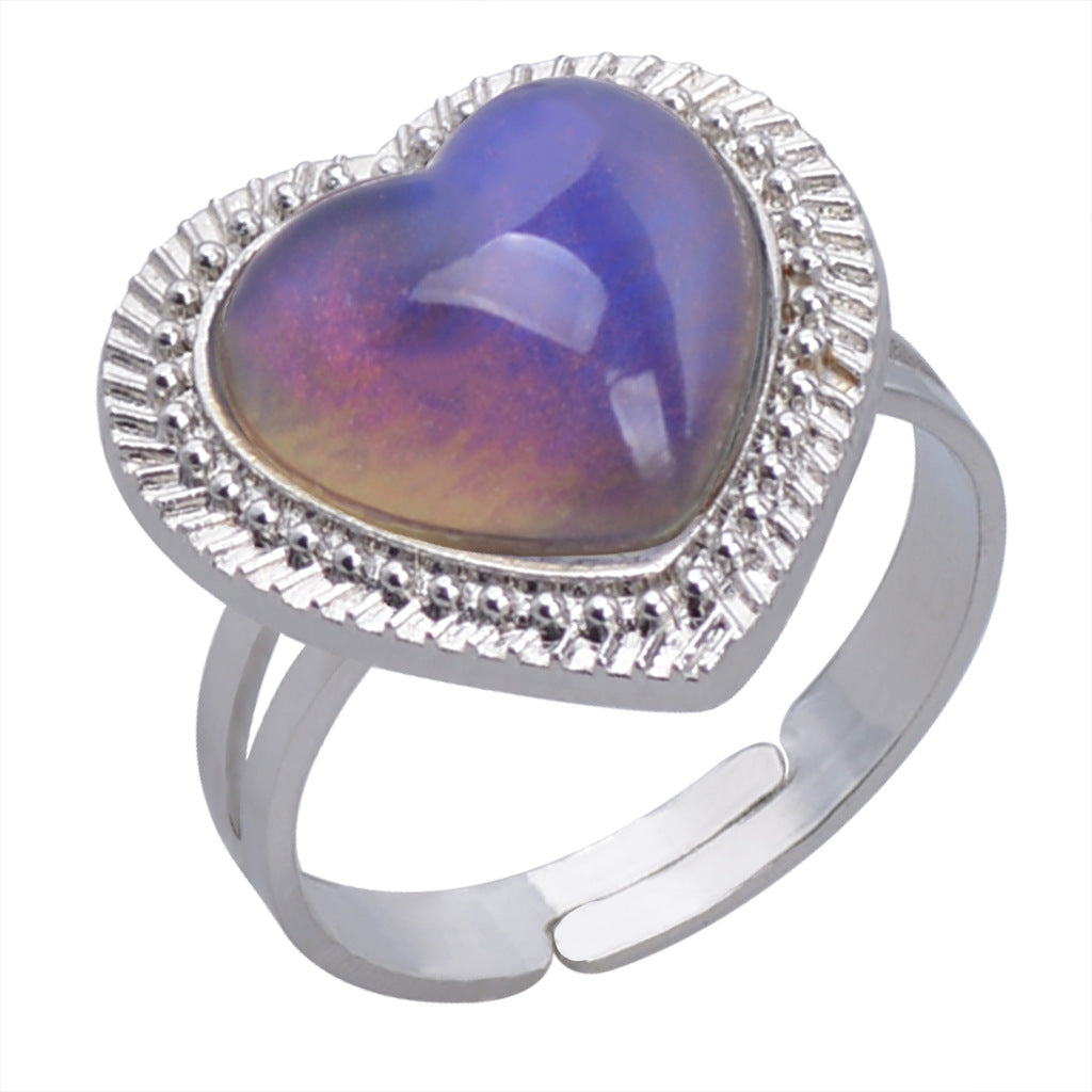 Wholesale Love Heart Gem Thermochromic Ring Adjustable Rings ACC-RS-Hour002