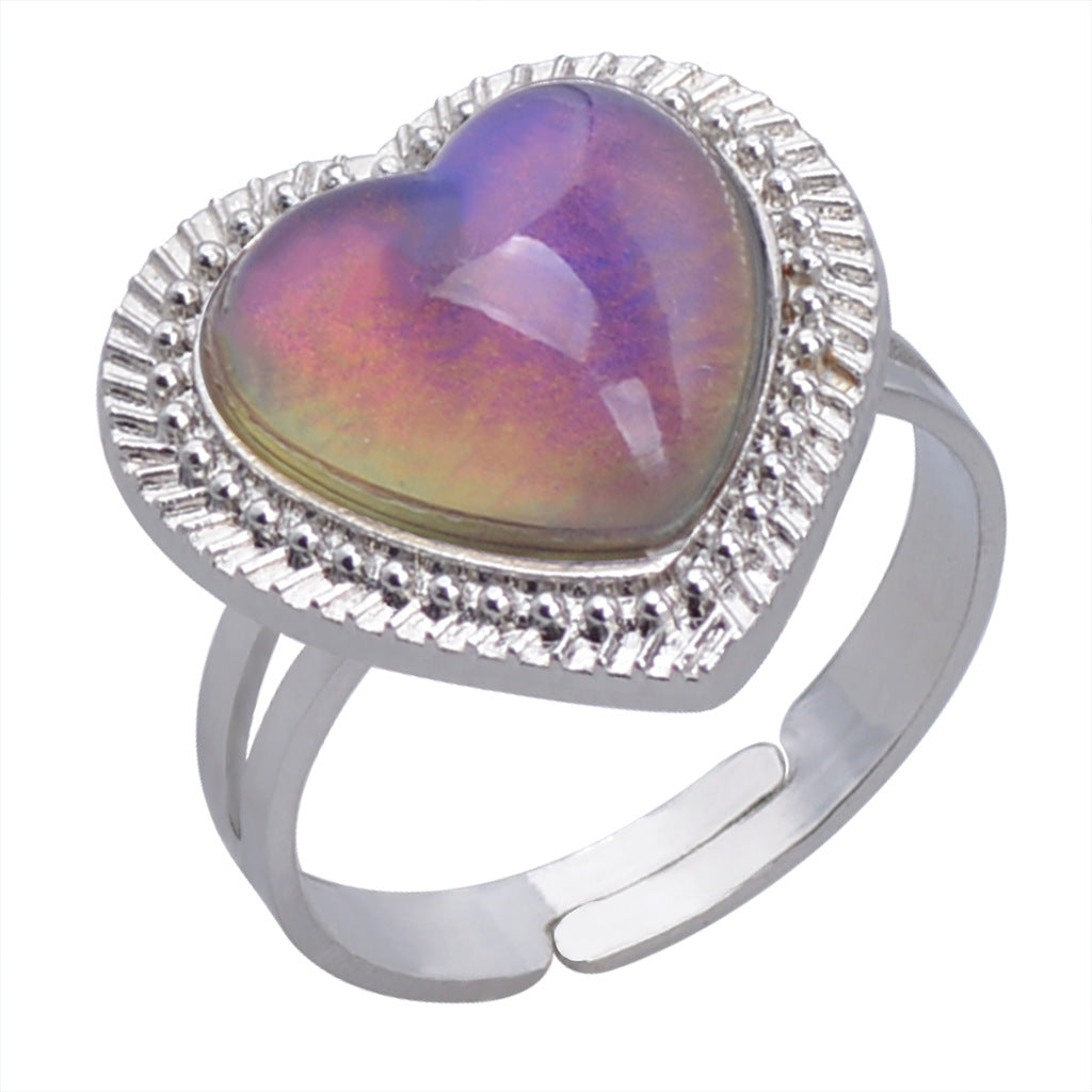 Wholesale Love Heart Gem Thermochromic Ring Adjustable Rings ACC-RS-Hour002