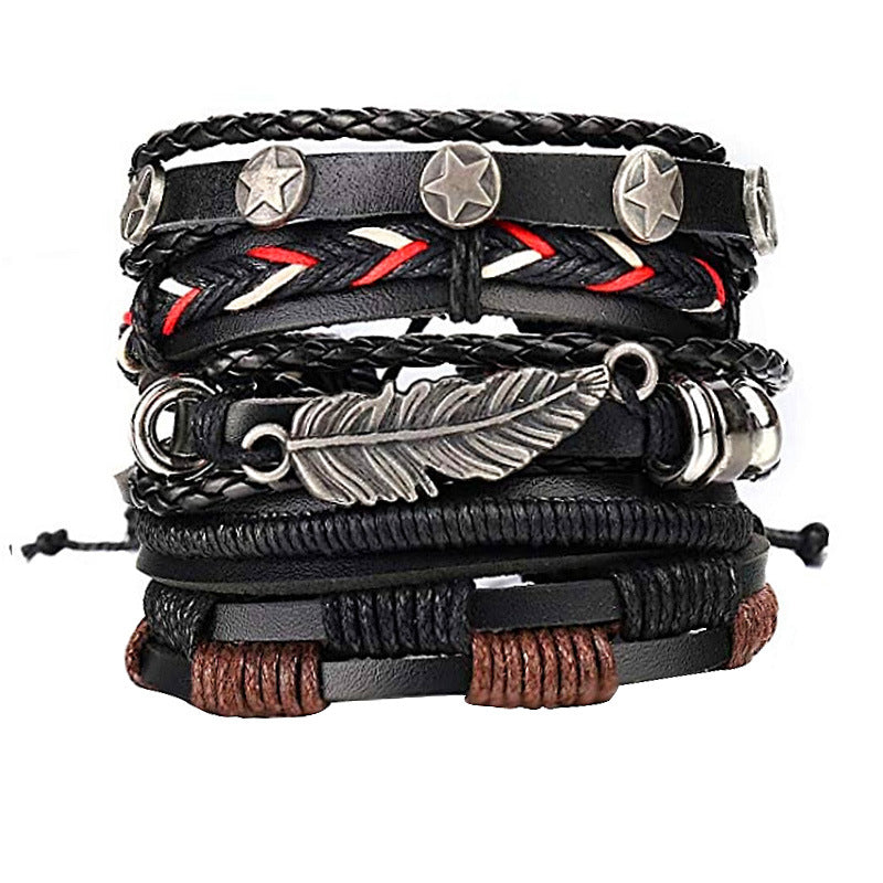 Wholesale Vintage Braided Set Combination Bracelet Alloy Leaf Beads Miyuki ACC-BT-Saih010