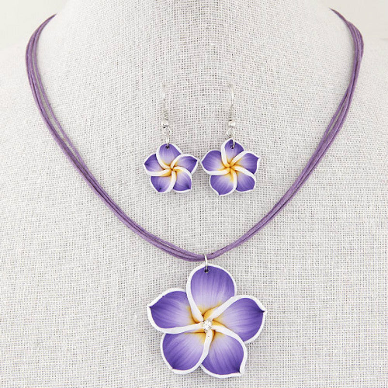 Wholesale Sweet Rich Flower Wax Rope Necklace and Earrings Set ACC-NE-Weiy003