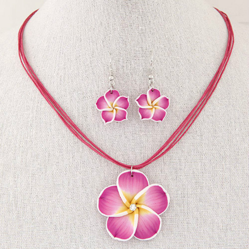 Wholesale Sweet Rich Flower Wax Rope Necklace and Earrings Set ACC-NE-Weiy003