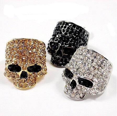 Wholesale Metal Champagne Gold Skull Ring Punk Rock Unisex Fashion Accessory