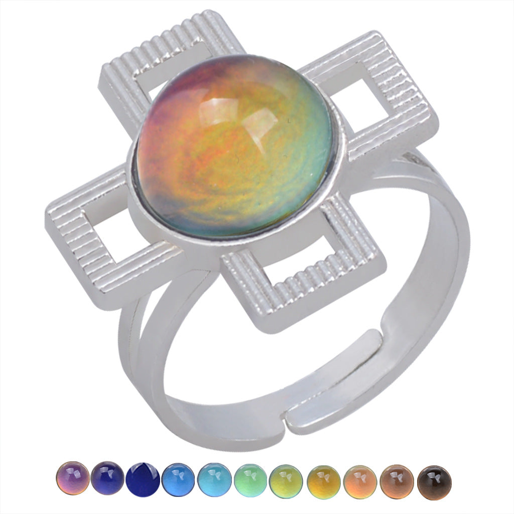 Wholesale Open Vintage Gemstone Thermochromic Ring Adjustable Rings ACC-RS-Hour003