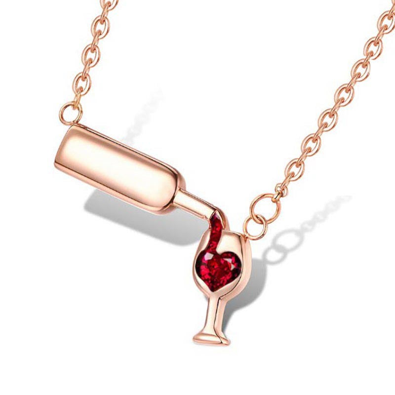 Wholesale Zircon Heart Red Wine Bottle Cup Necklace ACC-NE-Kunm001