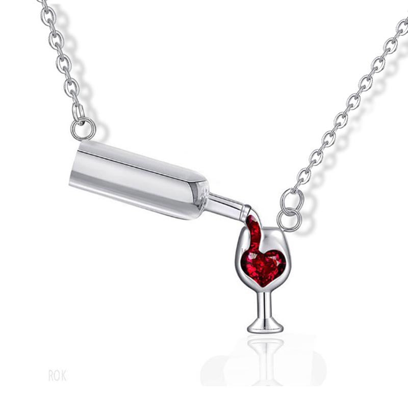 Wholesale Zircon Heart Red Wine Bottle Cup Necklace ACC-NE-Kunm001