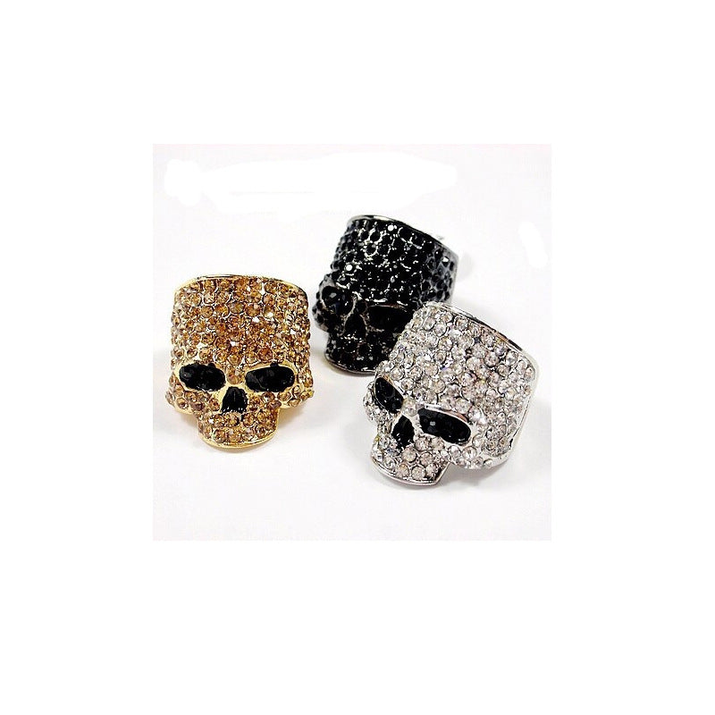 Wholesale Metal Champagne Gold Skull Ring Punk Rock Unisex Fashion Accessory