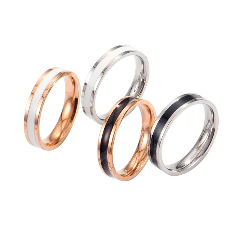 Wholesale Black and White Epoxy Ring Rose Gold Titanium Steel Rings ACC-RS-Hengx005