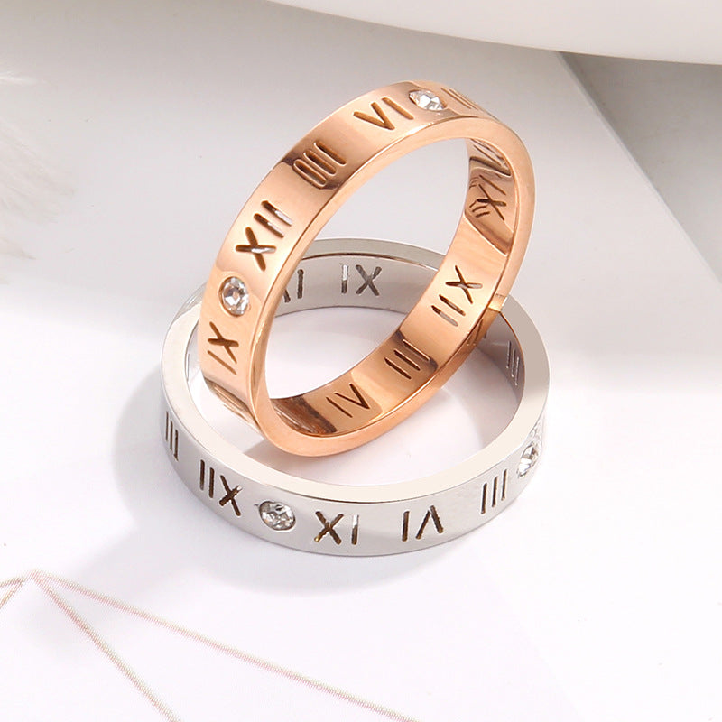 Wholesale 18k Rose Gold Titanium Steel Rings Number Ring Diamond Hollow Letter Rings ACC-RS-Hengx003