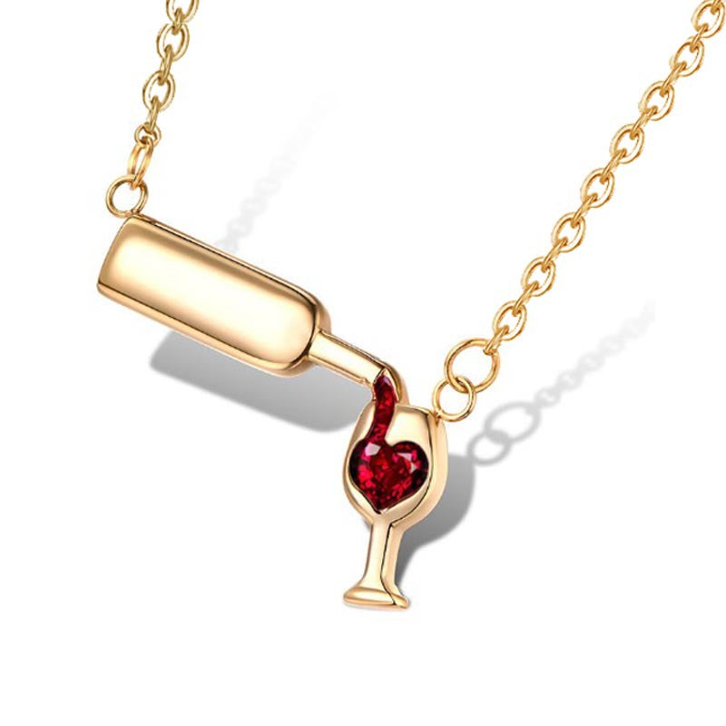 Wholesale Zircon Heart Red Wine Bottle Cup Necklace ACC-NE-Kunm001