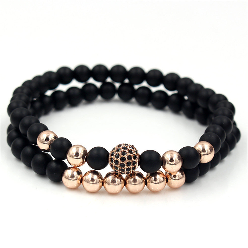 Wholesale 6mm Black Frosted Copper Beads Zircon Crown Bracelet