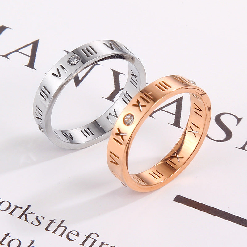 Wholesale 18k Rose Gold Titanium Steel Rings Number Ring Diamond Hollow Letter Rings ACC-RS-Hengx003