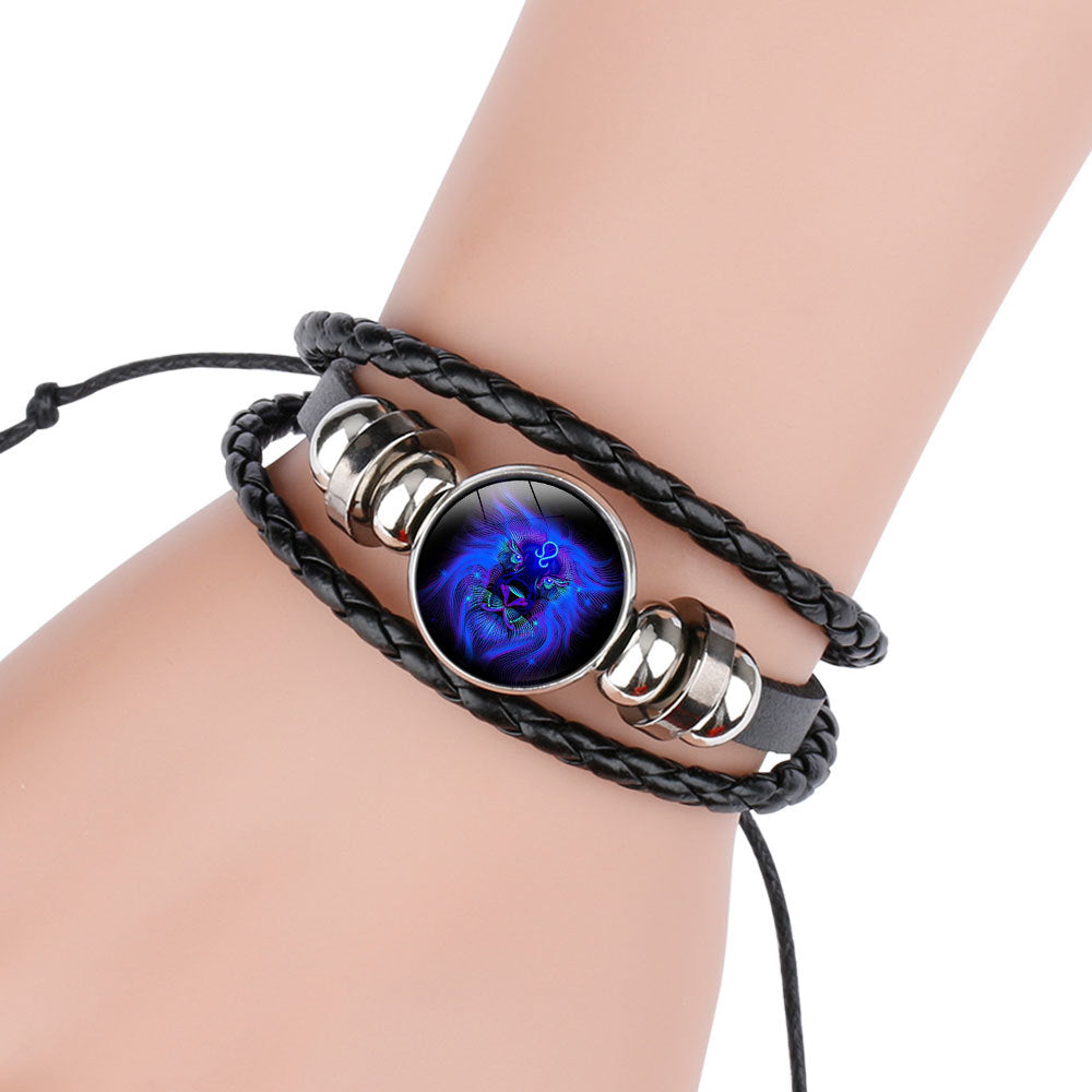 Wholesale Twelve constellation beaded rope leather bracelet