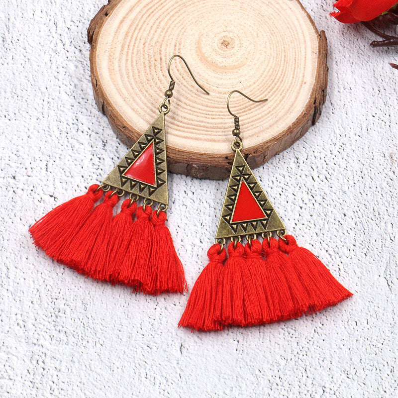 Wholesale Fashion Long Wool Tassel Earrings Statement Dangles Party Wear Boutique Resale