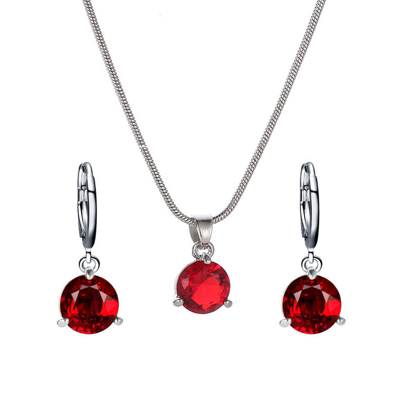 Wholesale Round Zircon Necklace Earrings Set ACC-NE-QW001