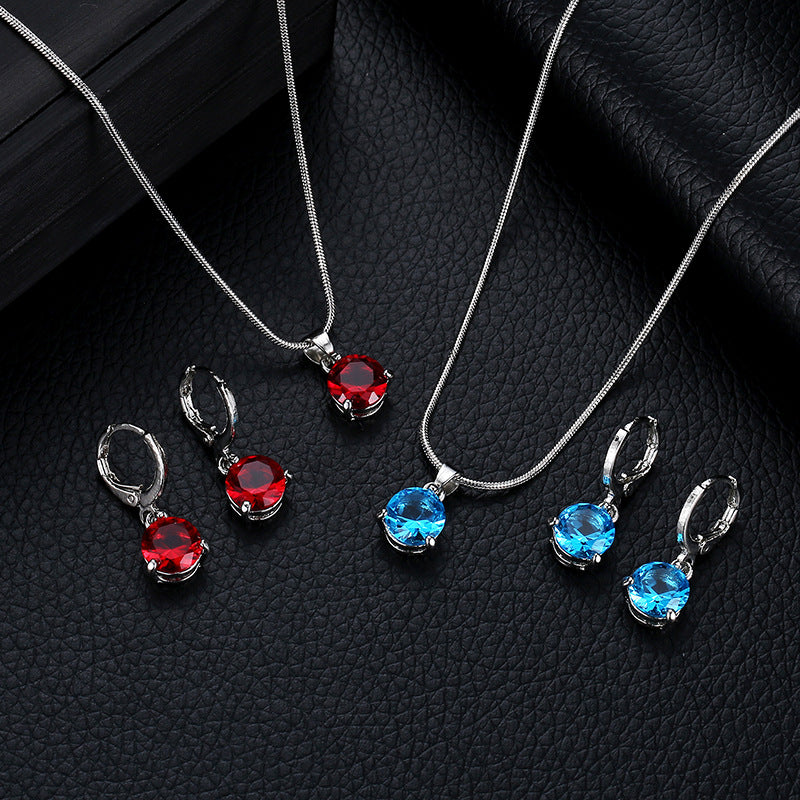 Wholesale Round Zircon Necklace Earrings Set ACC-NE-QW001