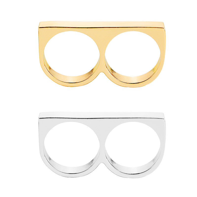 Wholesale Punk Hip Hop Glossy Alloy Two Finger Ring ACC-RS-ZhiJia001