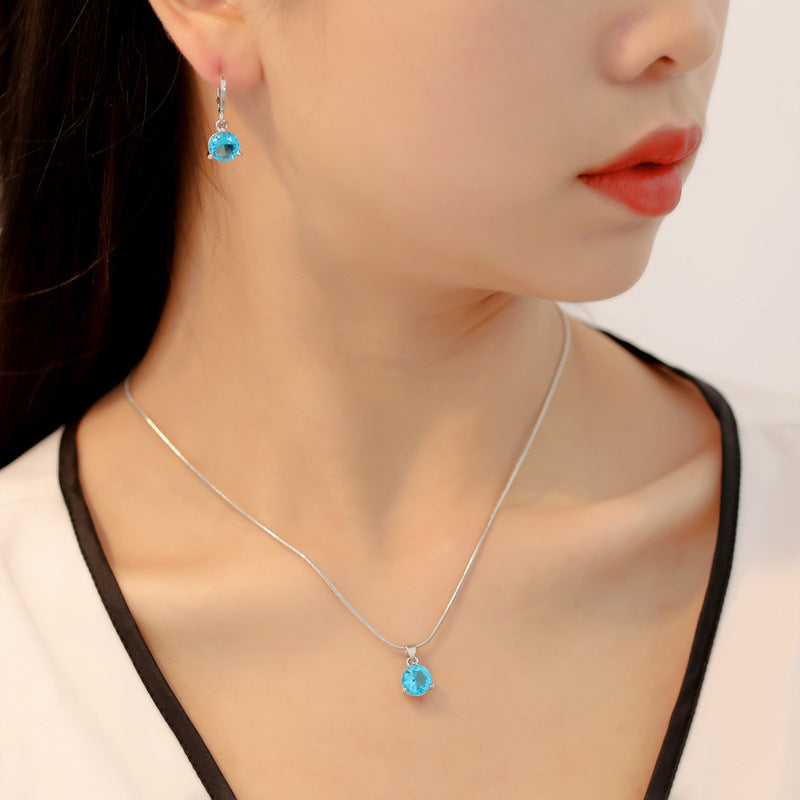 Wholesale Round Zircon Necklace Earrings Set ACC-NE-QW001
