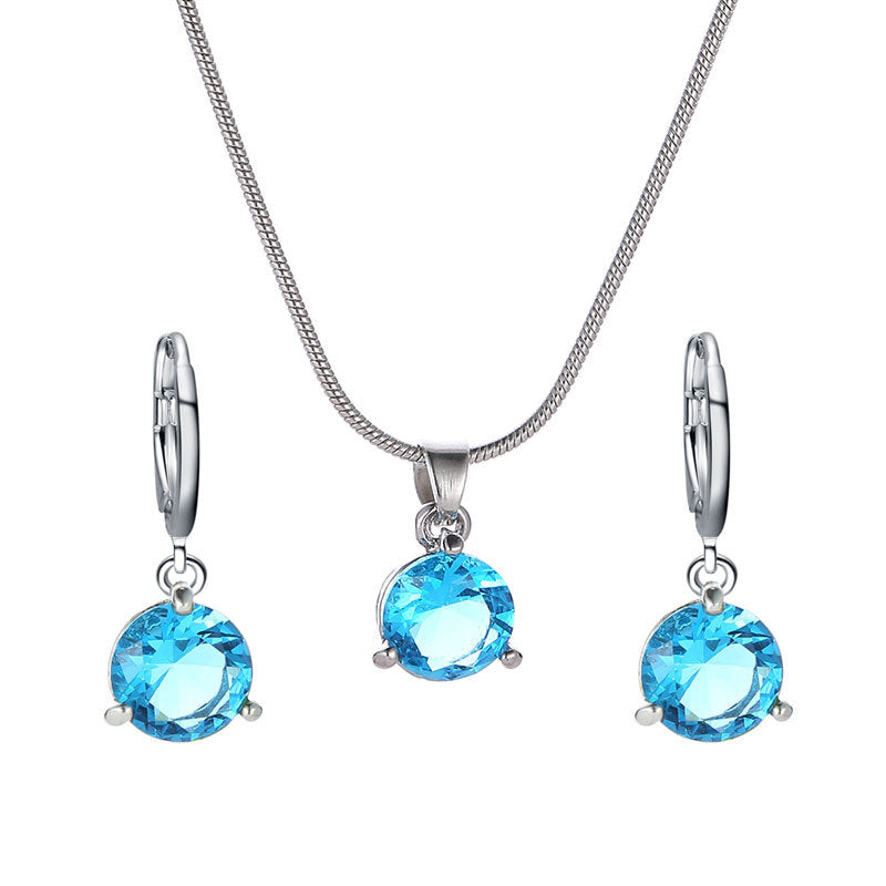 Wholesale Round Zircon Necklace Earrings Set ACC-NE-QW001