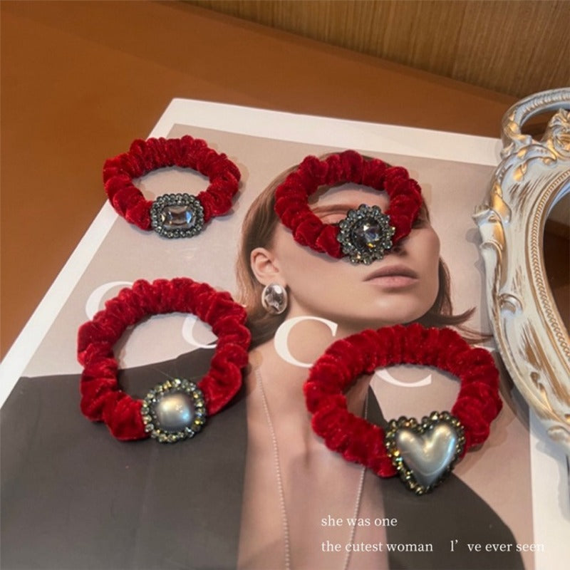 Wholesale Light Luxury Red Velvet Hair Scrunchies ACC-HS-Yint001