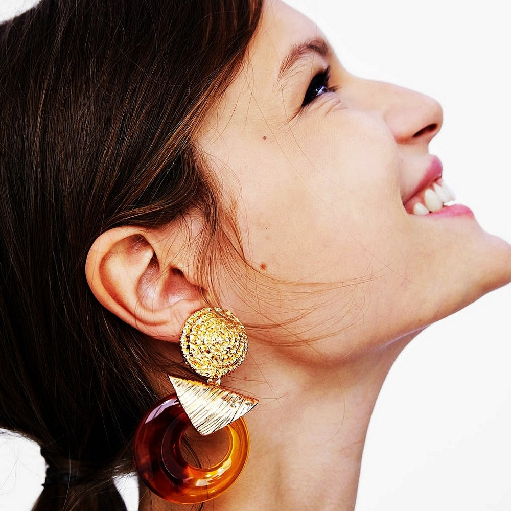 Wholesale Exaggerated Resin Earrings Vintage Alloy Earrings ACC-ES-ManYi006