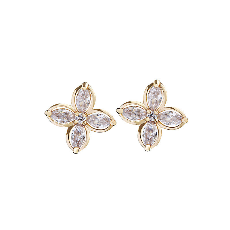Wholesale four-leaf flower zircon ear clips earrings