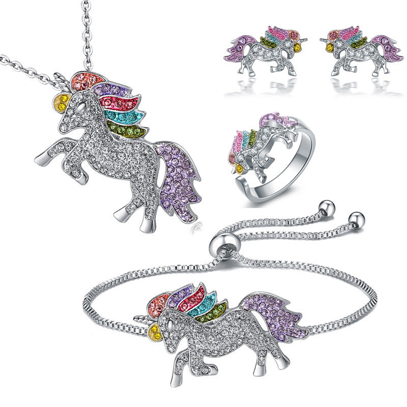 Wholesale  unicorn Necklace Bracelet Earrings Ring Set