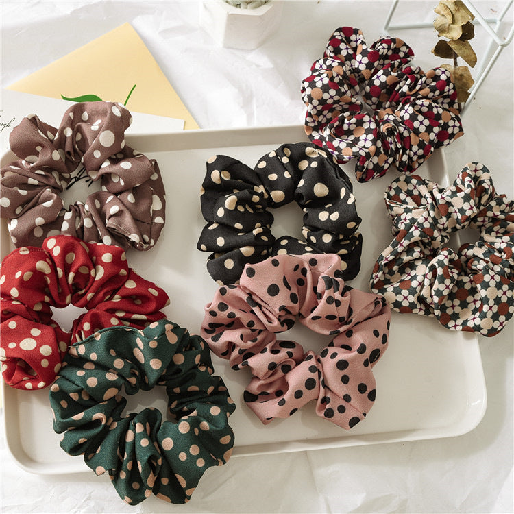 Wholesale 12pcs Hot Printed Colorful Polka Dot Large Intestine Hair Bands Hair Scrunchies ACC-HS-SanTai013