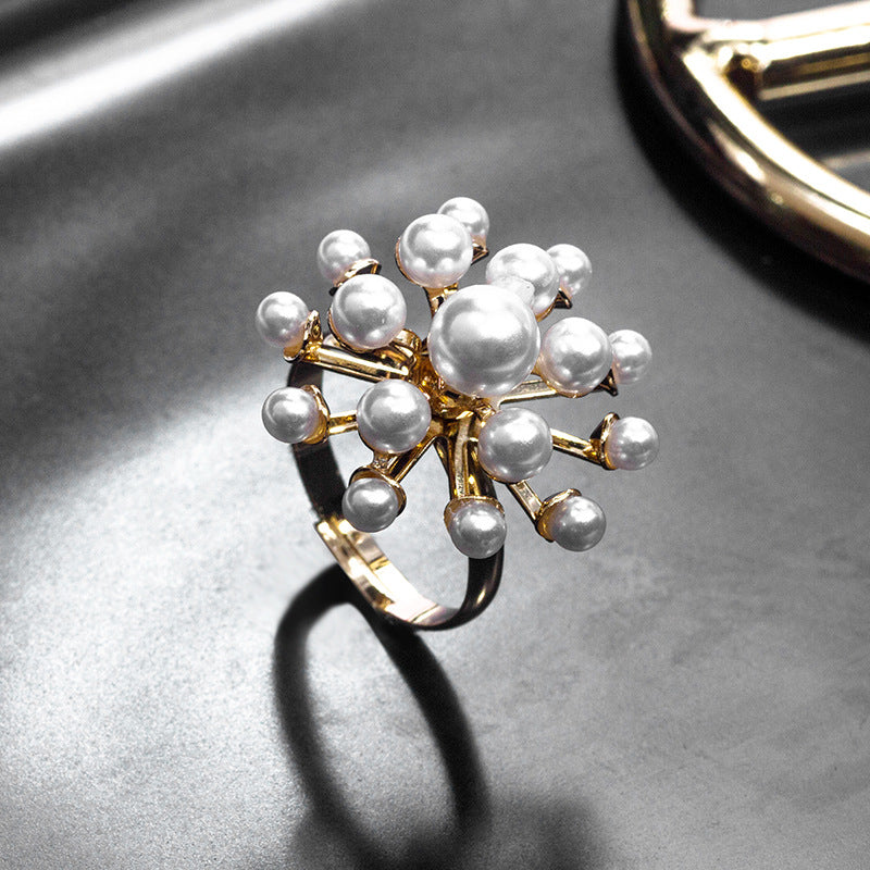 Wholesale Flower Pearl Adjustable Ring