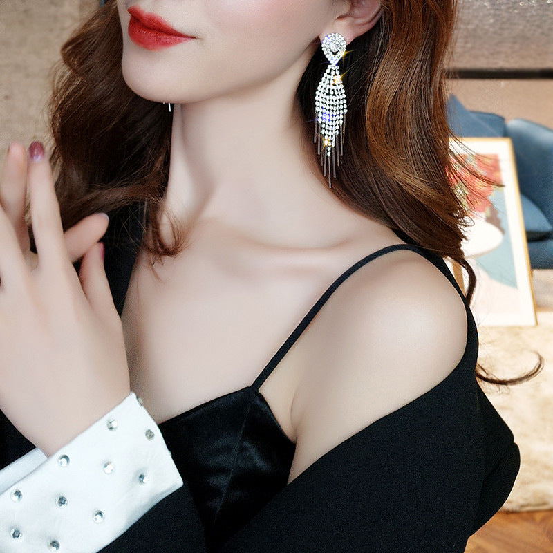 Wholesale Full Diamond Tassel Earrings Long Earrings Statemente Earrings ACC-ES-Yinhe002