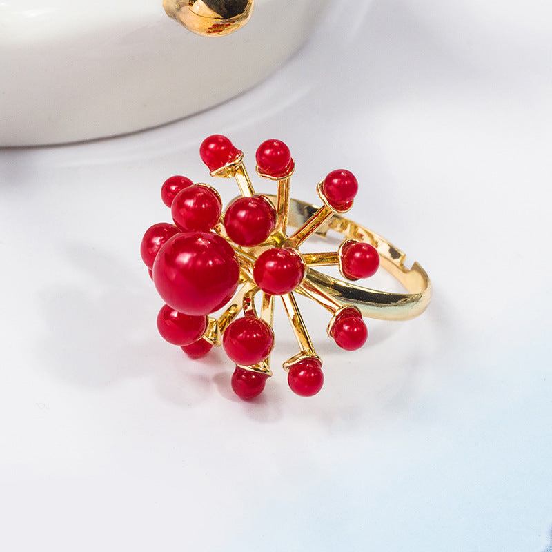 Wholesale Flower Pearl Adjustable Ring