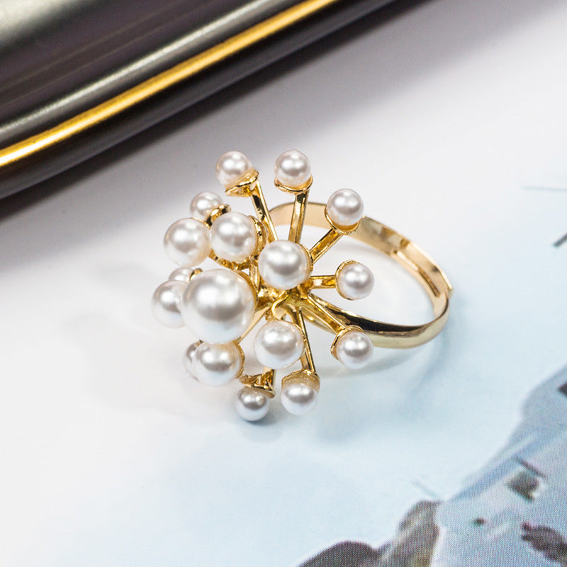 Wholesale Flower Pearl Adjustable Ring