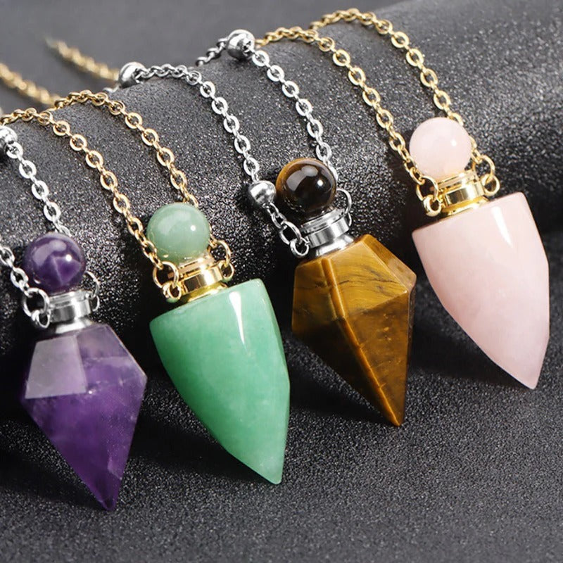 Wholesale Natural Stone Crystal Perfume Bottle Necklace ACC-NE-HuaiShe005