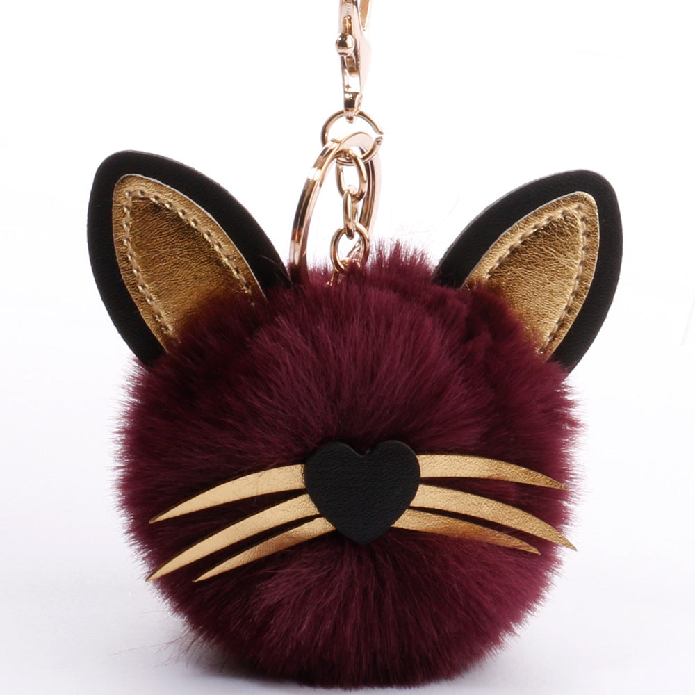 Wholesale PU long bearded cat keychain plush bag pendant ACC-KC-DY006