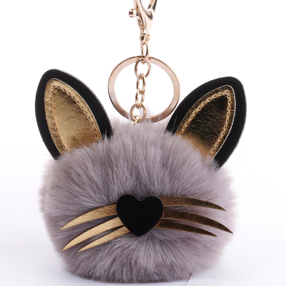 Wholesale PU long bearded cat keychain plush bag pendant ACC-KC-DY006