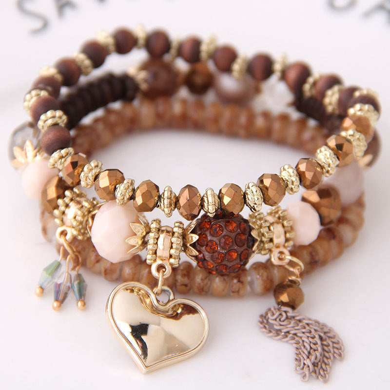 Wholesale Peach Heart Tassel Ball Bead Love Bracelet Retro Multi-piece Set Ethnic Style Hand Jewelry ACC-BT-Weiy028