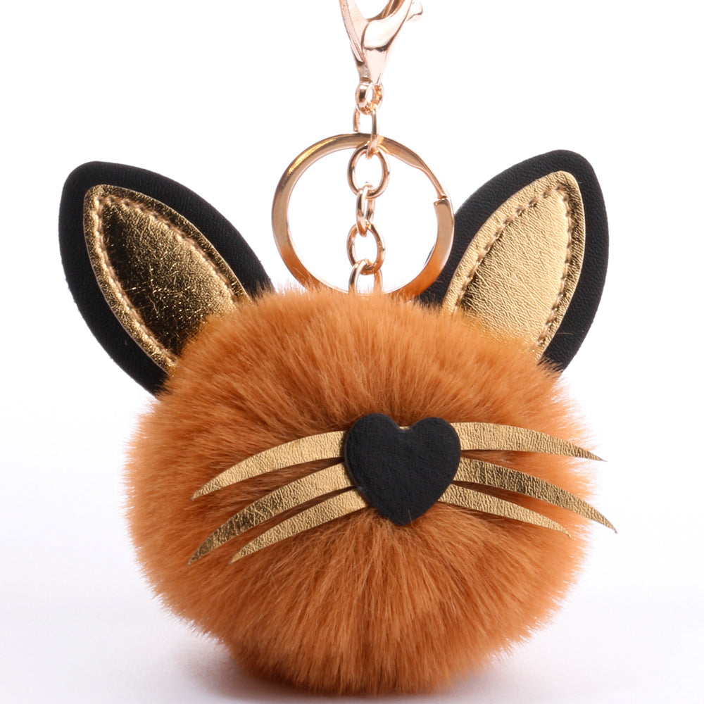 Wholesale PU long bearded cat keychain plush bag pendant ACC-KC-DY006